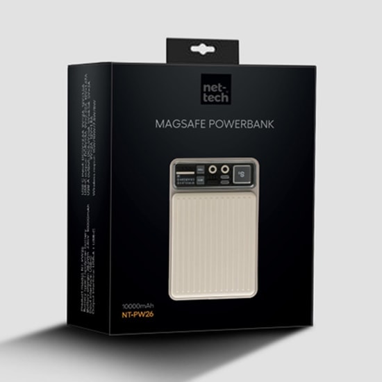 Nettech NT-PW26 Siyah 10000mAh MagSafe Powerbank (NT-100941) - 15W Hızlı Şarj, 4 Çıkışlı, Alüminyum, Led Pil Göstergesi
