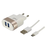 Helt HT-12 10W 2400 mAh 2 Çıkışlı Micro USB Kablolu Şarj Aleti (NT-14577) - Beyaz, Hızlı Şarj, Duvar Tipi, Güçlü Adaptör