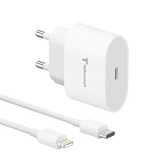 Teknonet TN-HCH11 20W PD Lightning Kablo + Şarj Aleti (NT-98784) - Beyaz, 3000 mAh, Hızlı Şarj, 100 cm Kablo Uzunluğu