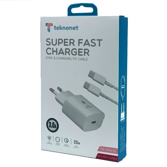 Teknonet TN-HCH12 25W 3000 mAh Type-C Şarj Aleti (NT-98785) - Beyaz, 25W PD Hızlı Şarj, Kablo Dahil, USB Type-C