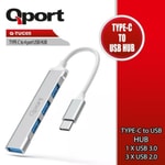 QPORT Q-TUC05 Type-C to USB Hub - 4 Port USB Çoklayıcı, USB 3.2 Gen 1, Alüminyum Gövde, Yüksek Hızlı USB Dönüştürücü