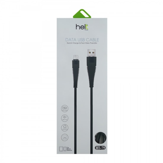 Helt HT-79 Siyah İp Örgülü 100cm Micro USB Şarj ve Data Kablosu - (VR-9753) Hızlı Şarj, Güçlü Bağlantı