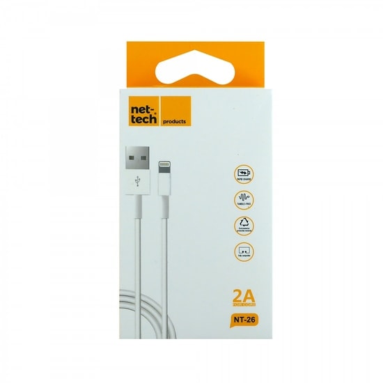 Nettech NT-26 20cm Lightning Şarj ve Data Kablosu (NT-27419) - Beyaz, Dayanıklı Plastik Tasarım, Hızlı Veri Aktarımı