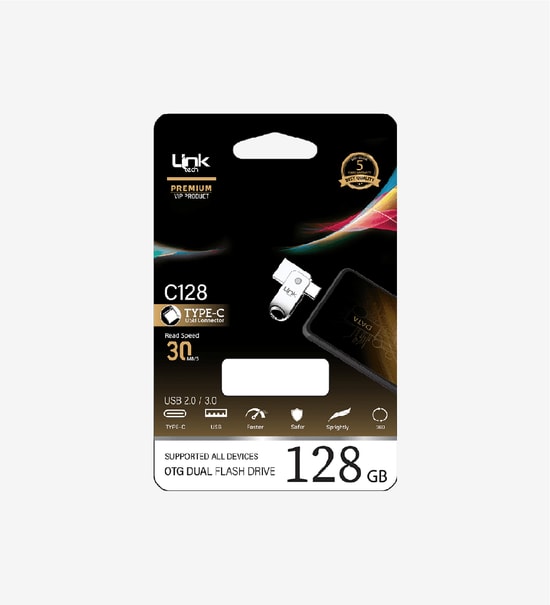 LinkTech C128 Premium Dual 30MB/s 128GB Type-C USB OTG Flash Bellek - LOF-C128, Yüksek Hızlı Veri Aktarımı ve Depolama
