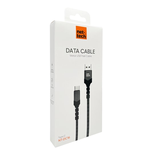 Nettech NT-DC16 Siyah İp Örgülü 120cm Type-C Hızlı Şarj ve Data Kablosu - Hızlı Veri Aktarımı