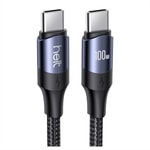Helt HT-DC15 100W PD Type-C To Type-C İp Örgü Şarj Kablosu (NT-31293) - 120 Cm, Hızlı Şarj ve Veri Aktarımı, Siyah