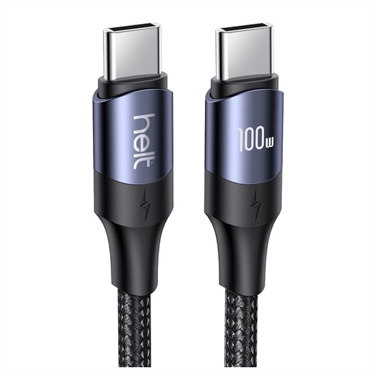 Helt HT-DC15 100W PD Type-C To Type-C İp Örgü Şarj Kablosu (NT-31293) - 120 Cm, Hızlı Şarj ve Veri Aktarımı, Siyah