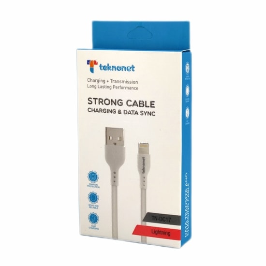 Teknonet TN-DC17 Plastik 100 Cm USB to Lightning Hızlı Şarj Data Kablosu (NT-96629) - 1 Metre, Beyaz, Dayanıklı Tasarım