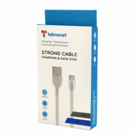 Teknonet TN-DC18 1 Metre Type-C Şarj ve Data Kablosu (NT-96630) - 5A Hızlı Şarj, Beyaz, Dayanıklı ve Esnek Plastik Yapı