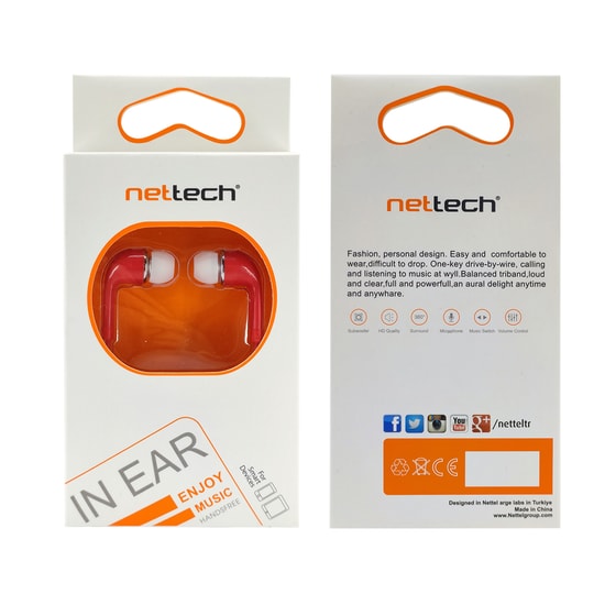 Nettech NT-112 Kırmızı 3.5mm Jack Girişli Kulak İçi Kulaklık - 100cm Kablo, Mikrofonlu, Kumandalı, 80dB, Dinamik Sürücü