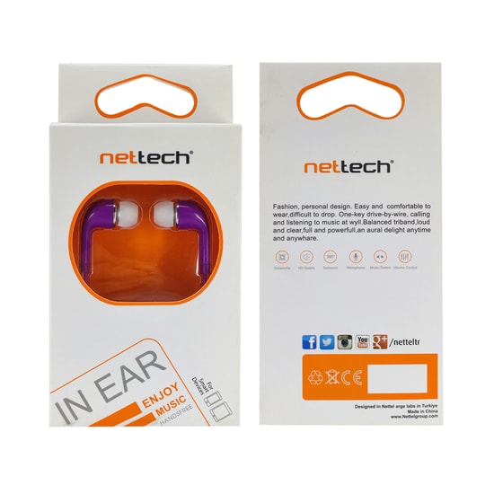 Nettech NT-112 Mor 3.5mm Jack Girişli Kulak İçi Kulaklık - Yüksek Ses Kalitesi, Ergonomik Tasarım, Konforlu Kullanım