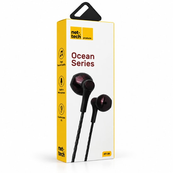 Nettech NT-38 Kırmızı 3.5mm Jack Girişli Kulak İçi Mikrofonlu Kulaklık - 100cm Kablo, Gürültü Önleme, 80dB Ses Çıkışı
