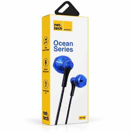 Nettech NT-38 Mavi Kulak İçi Kulaklık - 3.5mm Jack Girişli, Mikrofonlu, Gürültü Önleme ve 100cm Kablo Uzunluğu