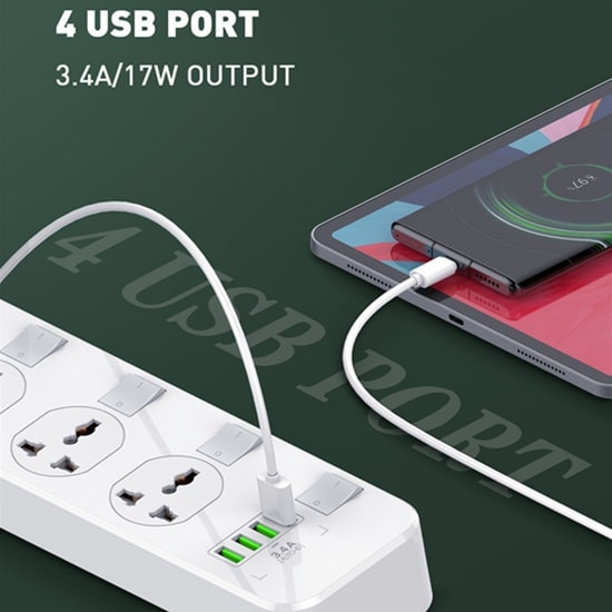 Ldnio SC4408 25W Beyaz Hızlı Şarj Aleti - 4 USB A Çıkışlı, PD Desteği, Akıllı Şarj, 8 Girişli Çoklayıcı 220V Priz