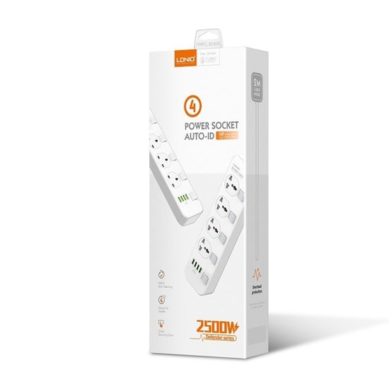 Ldnio SC4408 25W Beyaz Hızlı Şarj Aleti - 4 USB A Çıkışlı, PD Desteği, Akıllı Şarj, 8 Girişli Çoklayıcı 220V Priz