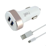 Helt HT-16 5W 2 Çıkışlı Micro USB Kablolu Araç Şarj Aleti (NT-14573) - Beyaz, 10.5W Güç, Çift USB-A Çıkışlı, Hızlı Şarj