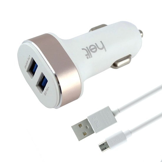 Helt HT-16 5W 2 Çıkışlı Micro USB Kablolu Araç Şarj Aleti (NT-14573) - Beyaz, 10.5W Güç, Çift USB-A Çıkışlı, Hızlı Şarj