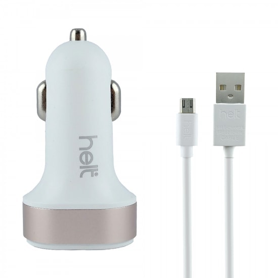Helt HT-16 5W 2 Çıkışlı Micro USB Kablolu Araç Şarj Aleti (NT-14573) - Beyaz, 10.5W Güç, Çift USB-A Çıkışlı, Hızlı Şarj