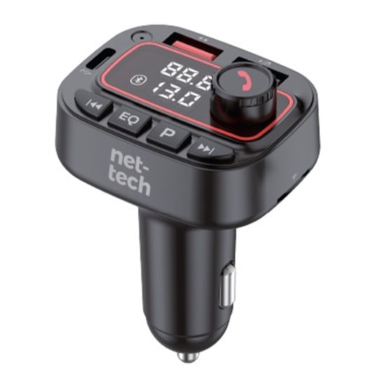 Nettech NT-CCH01 30W Bluetooth FM Transmitter Araç Şarj Aleti - Siyah, PD Hızlı Şarj, Kablolu, Kompakt Tasarım