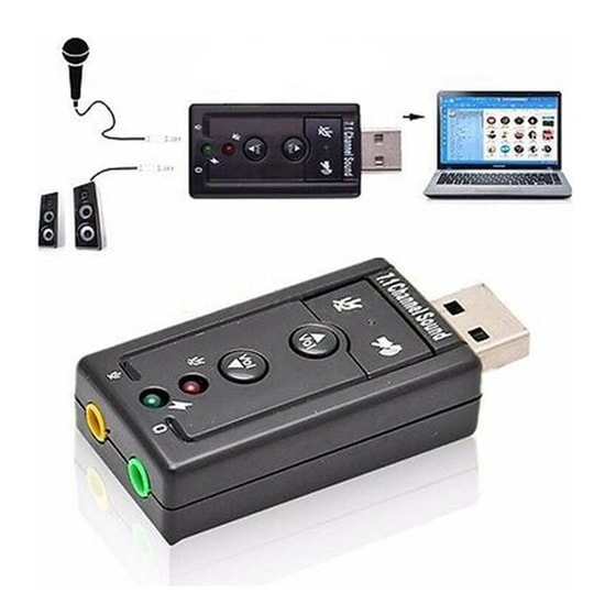 Hadron HN4177 16-bit Harici USB Ses Kartı - 7.1 Kanal Ses Adaptörü, Mikrofon Girişli, Tak Çalıştır Özellikli Siyah
