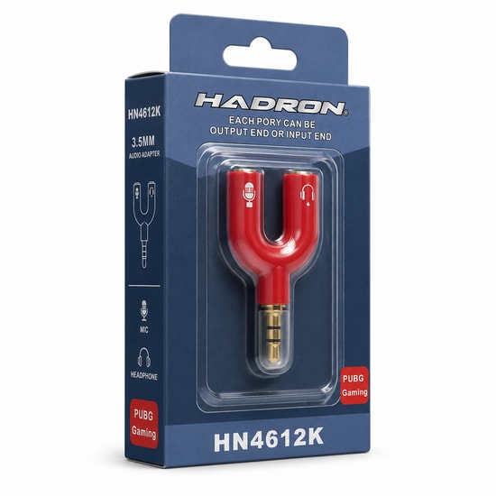 Hadron HN4612K Kırmızı Mikrofon ve Kulaklık Çevirici Kablo - 3.5mm (M) to 2x3.5mm (F) Dönüştürücü Ses Adaptörü