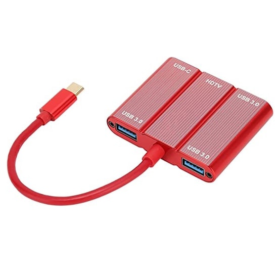 Nettech VR-19694 Type-C to 4K Hdmi Hub (Kırmızı) - 10 Cm Uzunluk, 3x USB A, 5 Girişli Görüntü Aktarım Kablosu