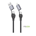 Helt HT-DC14 PD 65W İp Örgü 100 Cm Type-C To Lightning Şarj ve Data Kablosu - Siyah, NT-31292, Hızlı Şarj, Veri Aktarımı