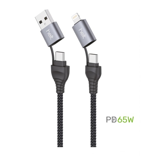 Helt HT-DC14 PD 65W İp Örgü 100 Cm Type-C To Lightning Şarj ve Data Kablosu - Siyah, NT-31292, Hızlı Şarj, Veri Aktarımı