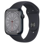 Apple Watch Series 8 45mm Gece Yarısı Alüminyum Kasa ve Spor Kordon GPS Akıllı Saat - 32 GB, OLED, EKG, SpO2, TR Garanti