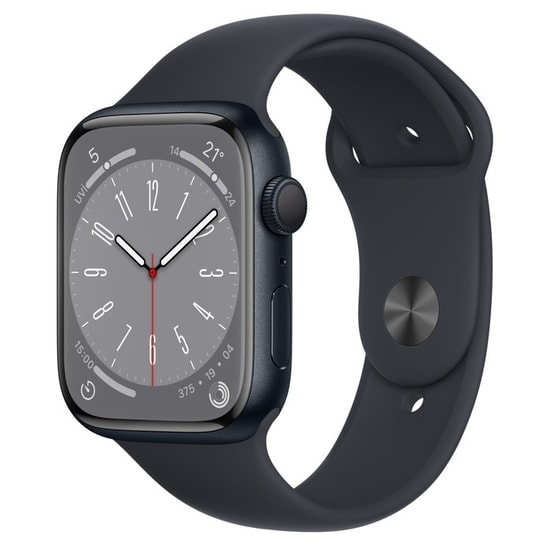 Apple Watch Series 8 45mm Gece Yarısı Alüminyum Kasa ve Spor Kordon GPS Akıllı Saat - 32 GB, OLED, EKG, SpO2, TR Garanti