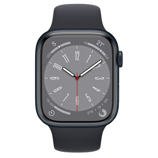 Apple Watch Series 8 45mm Gece Yarısı Alüminyum Kasa ve Spor Kordon GPS Akıllı Saat - 32 GB, OLED, EKG, SpO2, TR Garanti