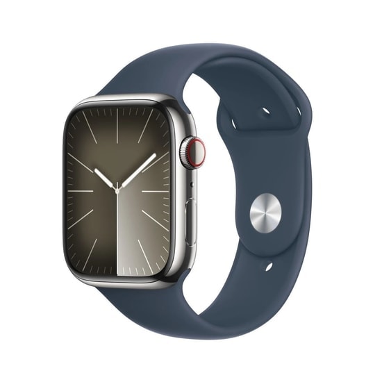 Apple Watch Series 9 GPS+Cellular 45mm Gümüş Paslanmaz Çelik Kasa ve Fırtına Mavisi Spor Kordon M/L 64GB Akıllı Saat