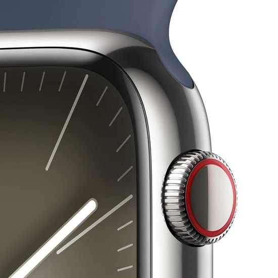 Apple Watch Series 9 GPS+Cellular 45mm Gümüş Paslanmaz Çelik Kasa ve Fırtına Mavisi Spor Kordon M/L 64GB Akıllı Saat