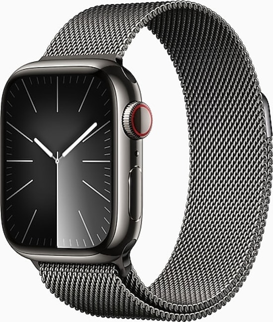 Apple Watch Series 9 GPS+Cellular 41mm Grafit Paslanmaz Çelik Kasa Gece Yarısı Spor Kordon 64GB Akıllı Saat - TR Garanti