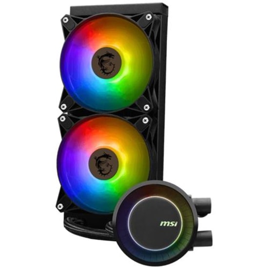 MSI Mag Coreliquid E240 240mm ARGB Siyah Sıvı İşlemci Soğutucu - 2x120mm Fan, AM4/LGA1150, Döner Kapak, 75CFM Hava Akışı