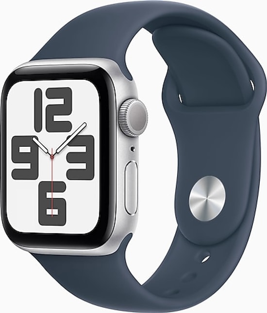 Apple Watch SE 2 2023 44mm Gümüş Alüminyum Kasa ve Fırtına Mavisi Spor Kordon S/M Akıllı Saat - Türkiye Garantili