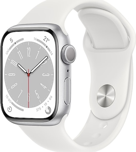 Apple Watch Series 8 Cellular 45mm Gümüş Alüminyum Kasa ve Beyaz Spor Kordon Akıllı Saat - 32 GB, TR Garanti, EKG, SpO2