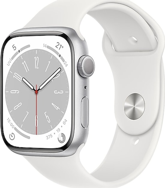 Apple Watch Series 8 Cellular 45mm Gümüş Alüminyum Kasa ve Beyaz Spor Kordon Akıllı Saat - 32 GB, TR Garanti, EKG, SpO2