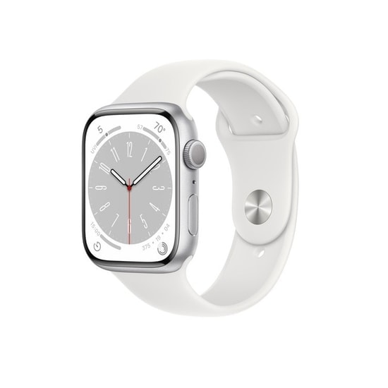 Apple Watch Series 8 45mm Gümüş Alüminyum Kasa ve Beyaz Spor Kordon Akıllı Saat - 32 GB, GPS, Türkiye Garantili