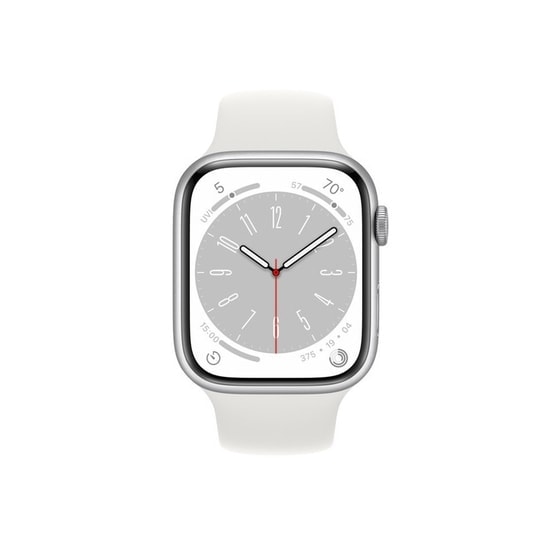 Apple Watch Series 8 45mm Gümüş Alüminyum Kasa ve Beyaz Spor Kordon Akıllı Saat - 32 GB, GPS, Türkiye Garantili