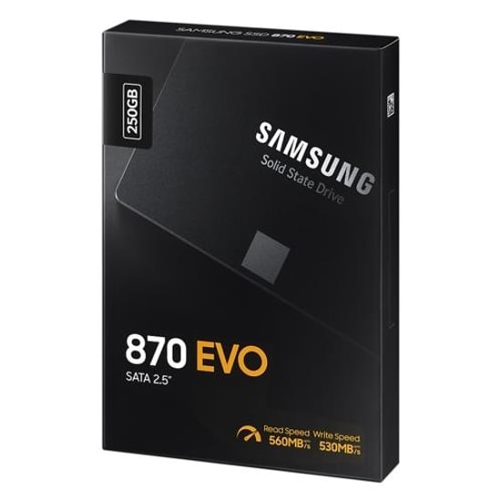 Samsung 870 EVO 250GB 2.5" SATA 3 SSD (MZ-77E250BW) - 560/530 MB/s Okuma/Yazma, Yüksek Performanslı Dahili Disk