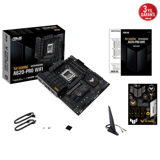 Asus TUF Gaming A620-PRO WiFi AMD A620 ATX Ana Kart - AM5, DDR5 6400MHZ, HDMI, DP, Çift M.2, USB 3.2, ARGB, 2.5Gbit LAN