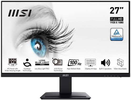MSI Pro MP273A 27" FHD 100Hz 1ms IPS Monitör - 1920x1080, FreeSync, HDMI, DP, VGA, Hoparlör, VESA, Siyah