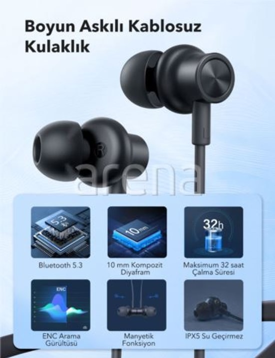 TaoTronics TT-BH115 Boyun Askılı Bluetooth Kulaklık Siyah - ENC Mikrofon, Mıknatıslı, IPX5, 32 Saat Kullanım, BT 5.3