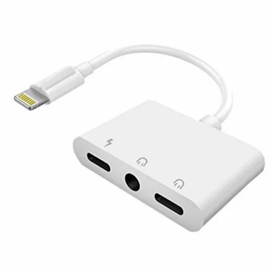 Nettech JH-010 Lightning + Lightning + 3.5 Jack To Lightning Dönüştürücü (Beyaz) Kablo