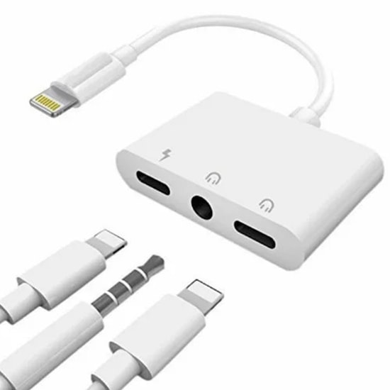 Nettech JH-010 Lightning + Lightning + 3.5 Jack To Lightning Dönüştürücü (Beyaz) Kablo