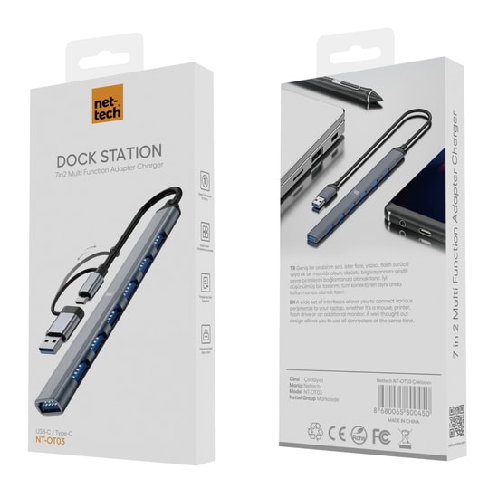 Nettech NT-OT03 Gri USB Host to Type-C Dönüştürücü Adaptör -  Hızlı Veri Aktarımı ve Şarj Desteği