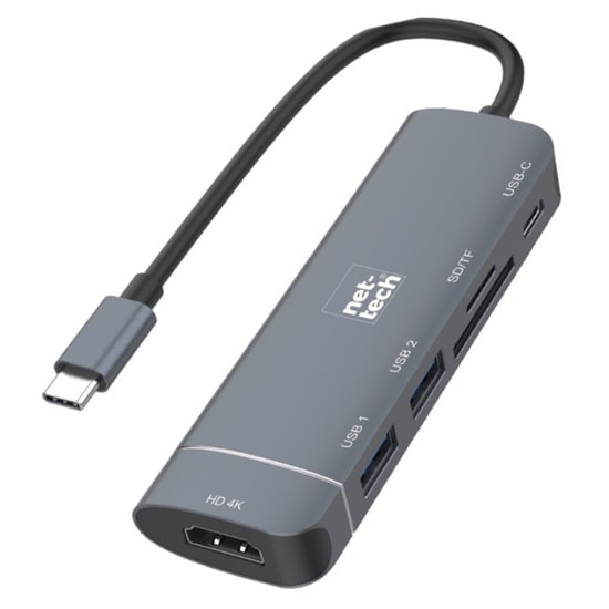 Nettech NT-0T04 Siyah Type-C Çoklayıcı Dönüştürücü (NT-100955) - HDMI, USB ve SD Kart Desteği, 4K Görüntü Adaptörü