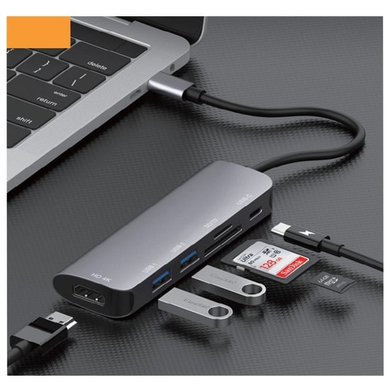 Nettech NT-0T04 Siyah Type-C Çoklayıcı Dönüştürücü (NT-100955) - HDMI, USB ve SD Kart Desteği, 4K Görüntü Adaptörü