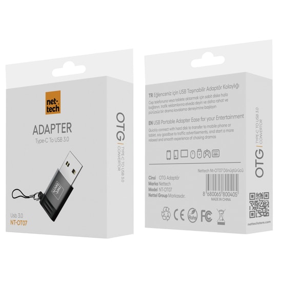 Nettech NT-OT07 Siyah Type-Cden USBye Hızlı Dönüştürücü - Yüksek Hızlı Data ve Şarj Adaptörü (NT-100959)